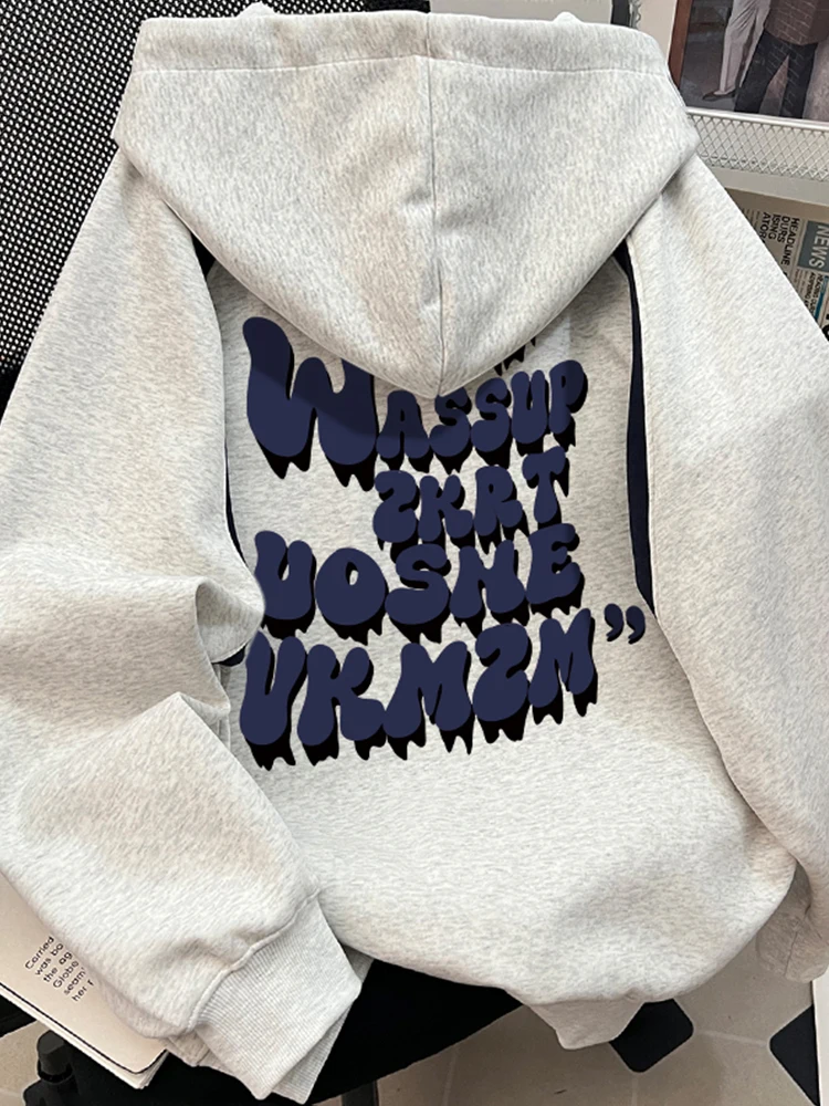 Wassup American vintage Contrast Color Cardigan Hoodie Men's Autumn and Winter New Overfit jacket Couple look Outerwear