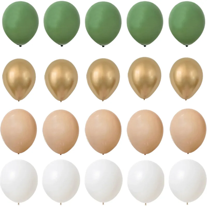 

15/20Pcs 10 Inch Latex Balloon Kit Vintage Green white gold Balls Birthday Wedding Jungle Safari Summer Party Decorations Globos