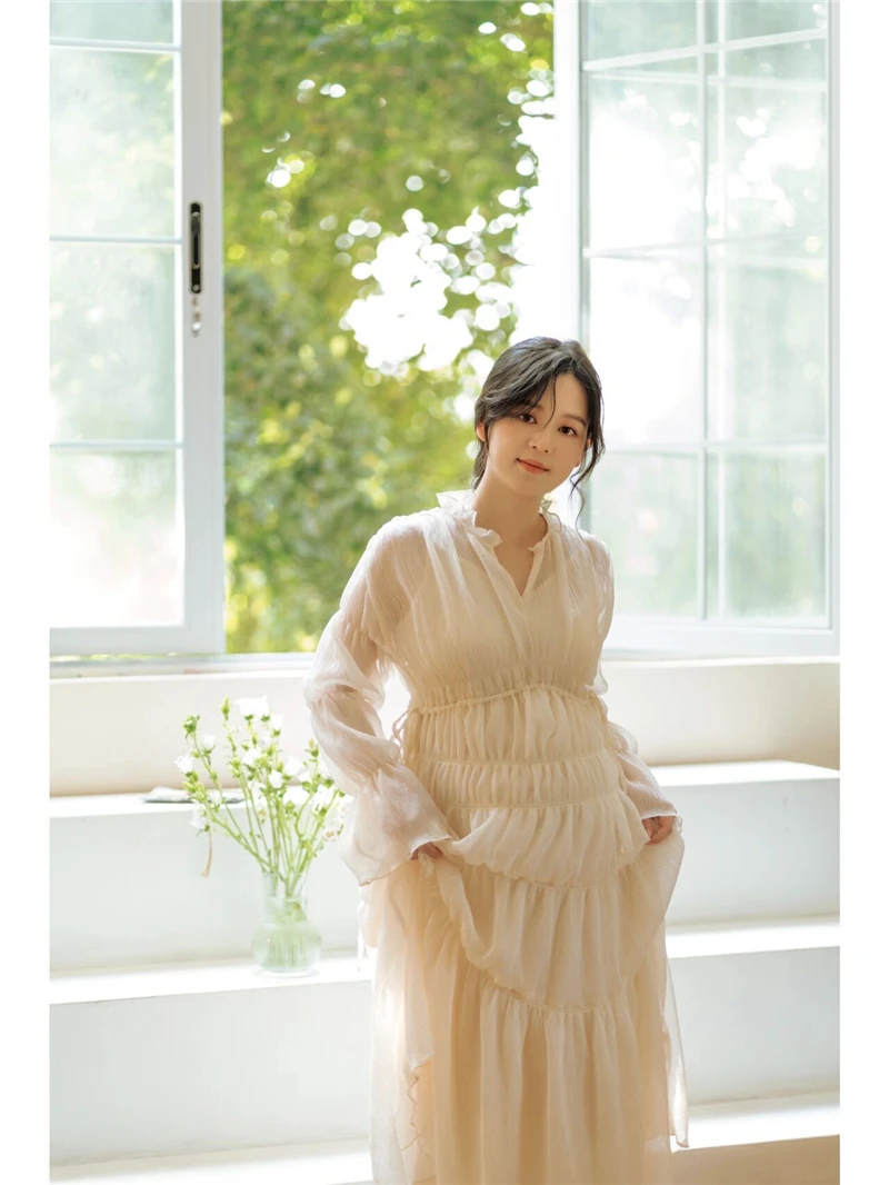 Dvotinst Women Photography Props Maternity Dresses White Elegant Perspective Pregnancy Pregant Dress Studio Shoots Photo Clothes enlarge