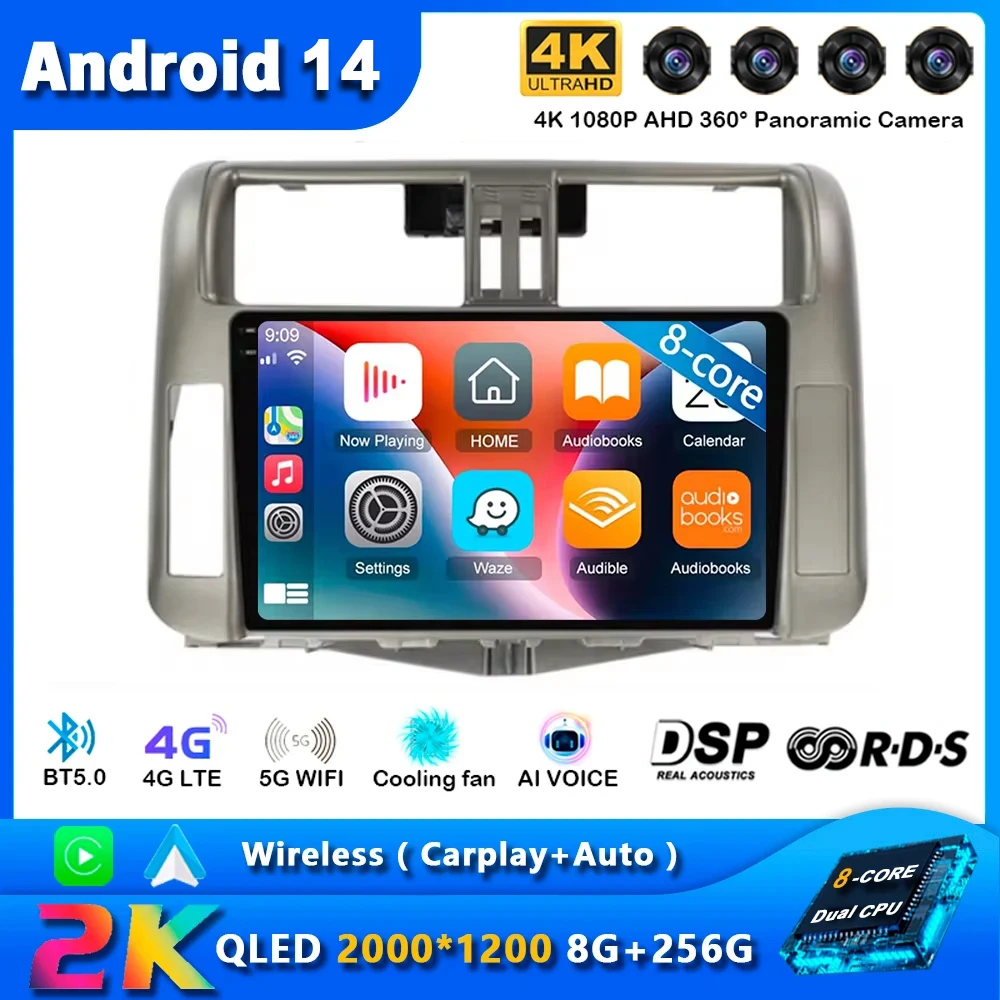 Android 14 Carplay Auto Car Radio For Toyota Land Cruiser Prado 150 2009 - 2013 Navigation GPS Multimedia Player video Stereo BT
