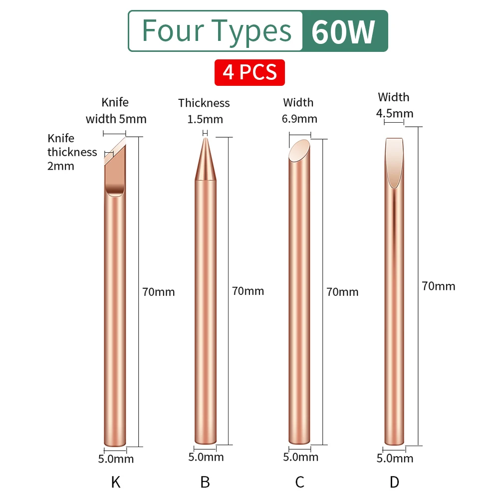 LUXIANZI Наконечники для паяльника 4 шт., медные, 30Вт, 40Вт, 60Вт