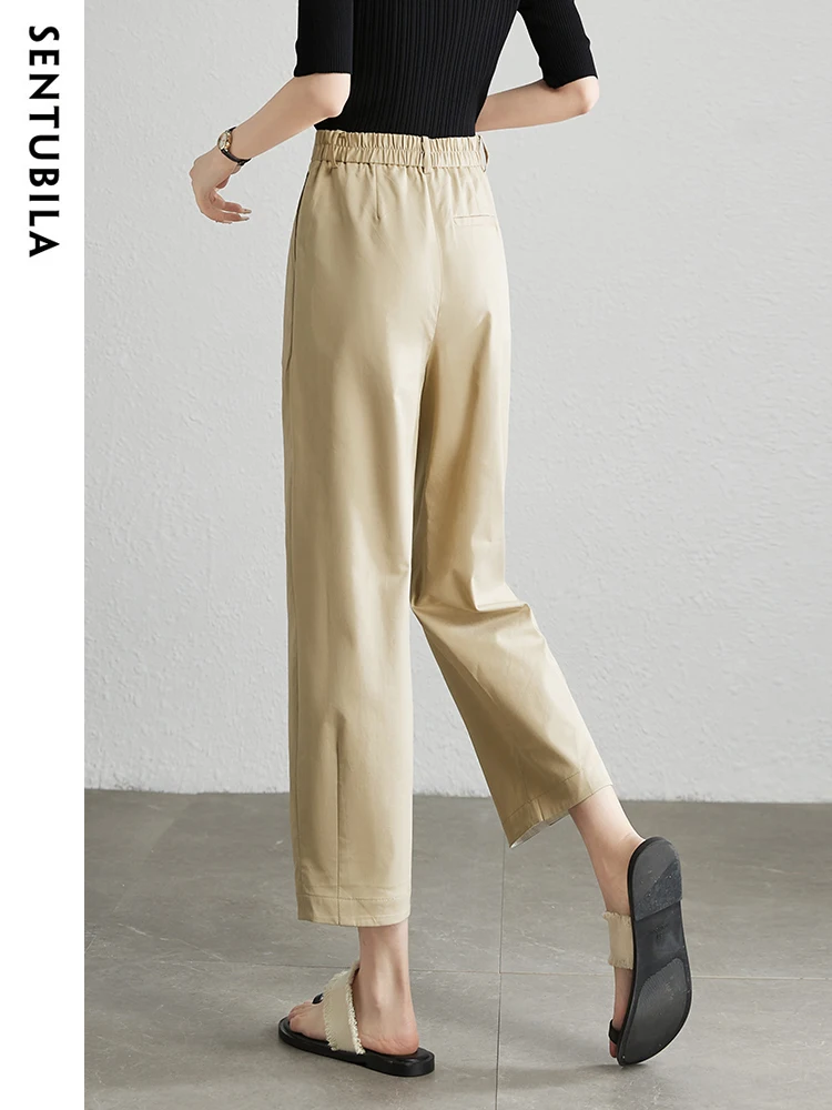 Женские брюки из смеси хлопка Sentubila Lyocell осень 2023 простые однотонные широкие до