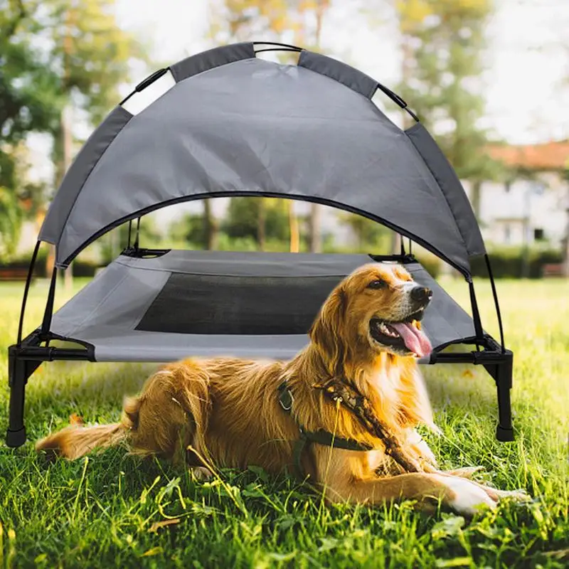 Outdoor Elevated Dog Bed Foldable Raised Pet Cot Heavy Duty Portable Shade Tent With Removable Canopy For Outside Beach Camping