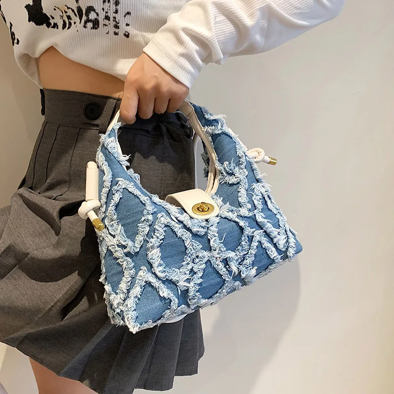 Брендовая женская Сумка Хобо летняя роскошная сумка высококлассная джинсовая