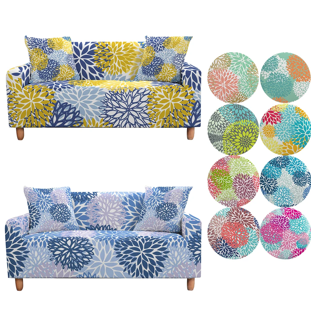 

Flower Elastic Sofa Cover for Living Room Dahlia Print Stretch Slipcovers Sectional Couch Cover 2/3 Seater Home Decoration