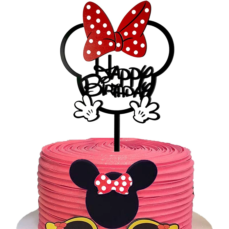 

Minnie Mouse Happy Birthday Cake Topper With Red Bow Mouse First Two Birthday Minnie Themed Kids Birthday Pary Cake Decoration