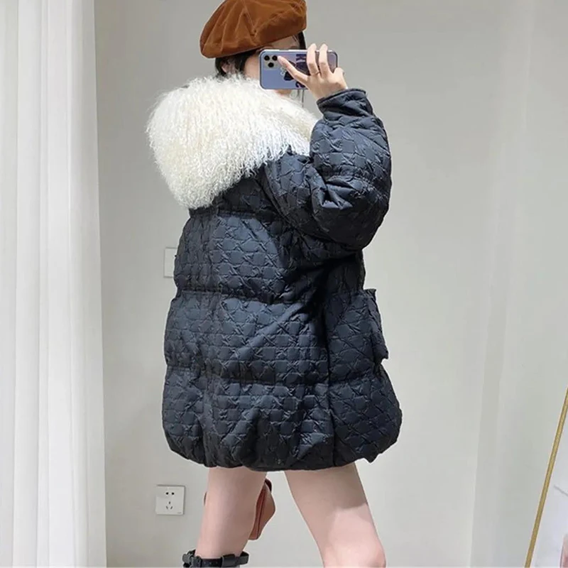 2023 Winter New Big Fur Collar Down Cotton Jacket Casual Parka Overcoat Women's Korean Loose Thick Cold-proof Cotton Outerwear