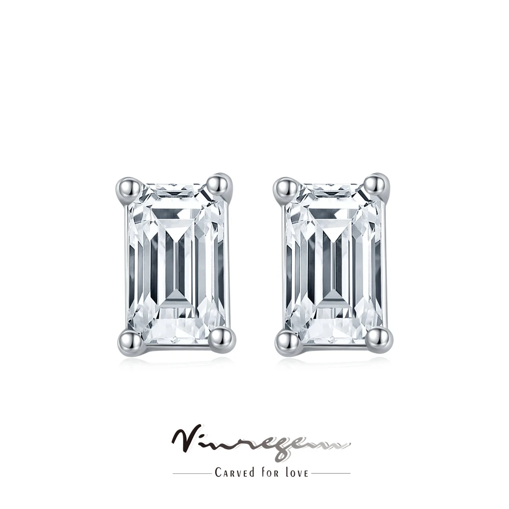 

Vinregem 925 Sterling Silver 3EX Emerald Cut 1CT Moissanite Pass Test Diamond Anniversary Stud Earrings for Women Gift Wholesale