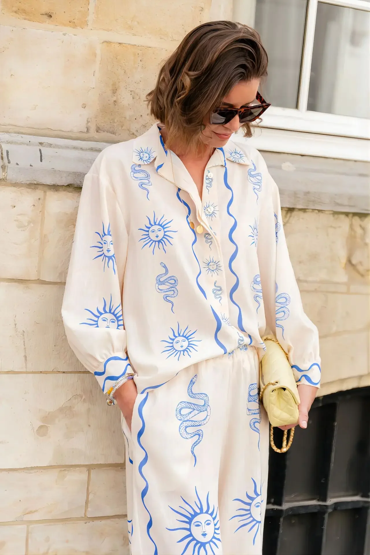 Шикарные повседневные женские модные костюмы с длинным рукавом и принтом