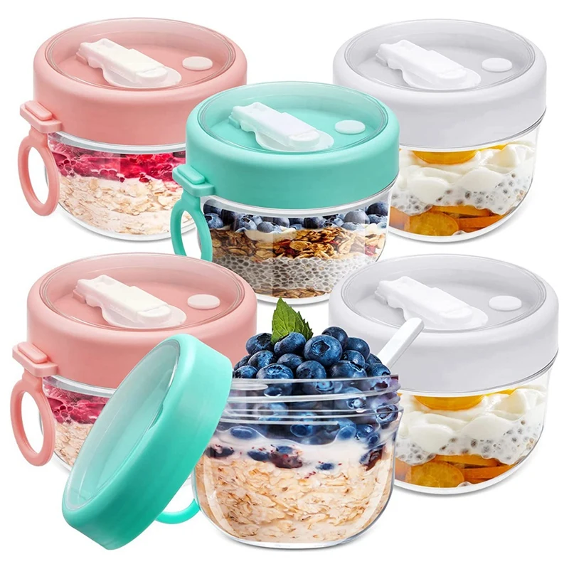 

6Pcs Overnight Oats Containers Portable Yogurt Cup With Lids And Spoons 20 Oz Yogurt Jars Leakproof Oats Jars Oatmeal Salad Jars