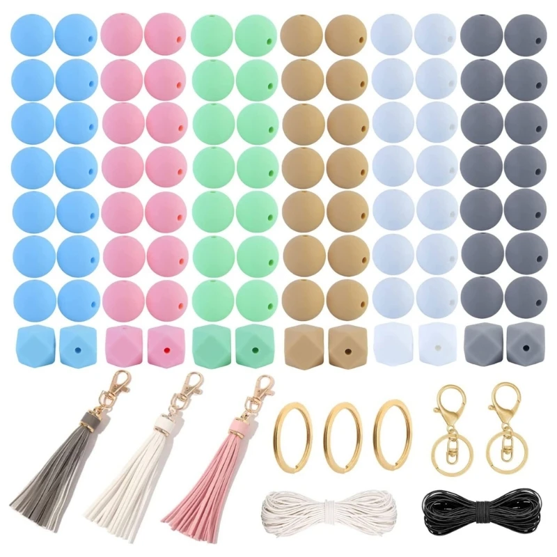 

96Pcs 15/14mm Silicone Beads Bulk Kits for Keychain Making Assorted Colorful Bead and Accessoy for DIY Jewelry Crafts