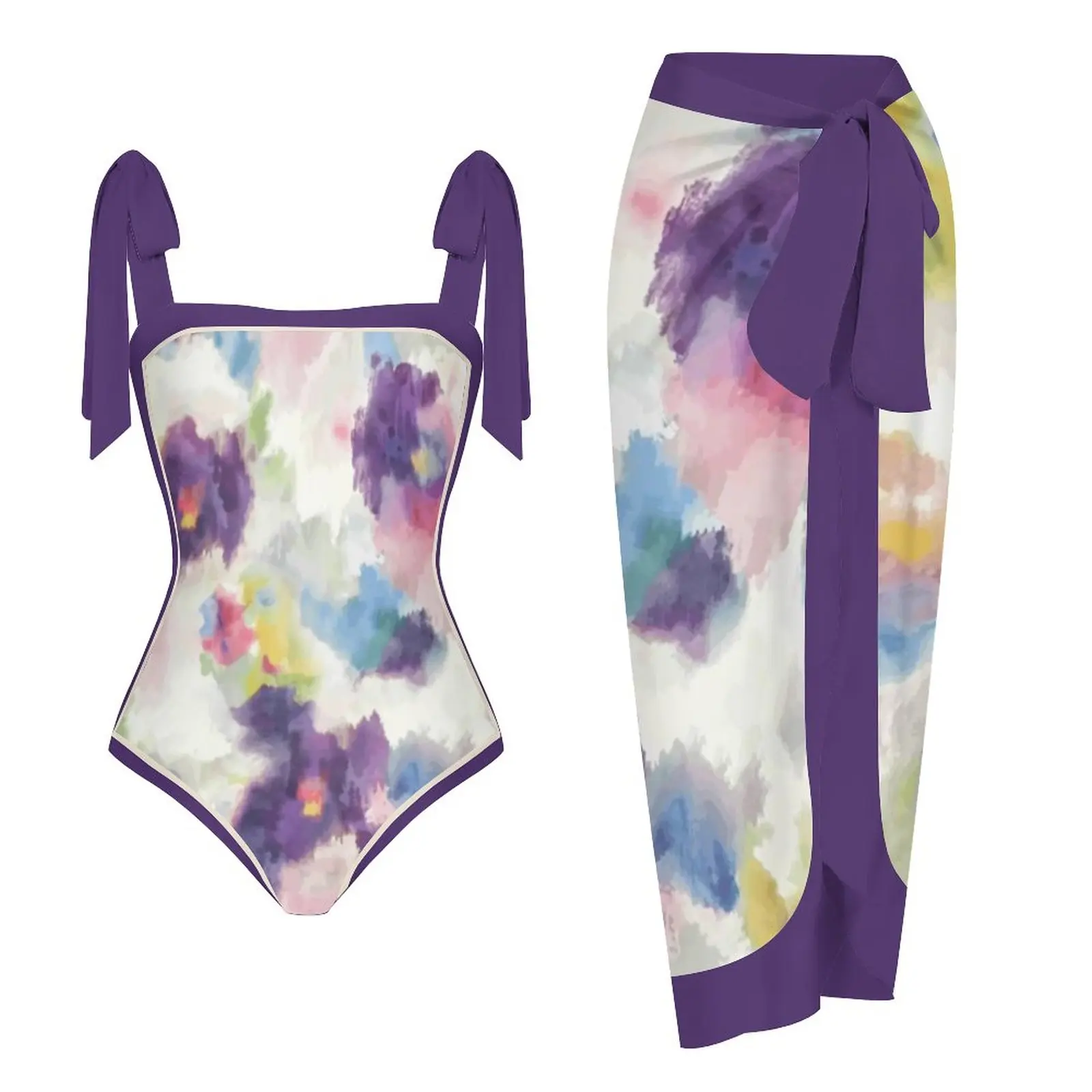 Women Swimsuit Bowknot Retro One Piece Swimwear Floral Printed 2023 Polyester Elegant Brazilian Summer Bathing Suit And Cover Up