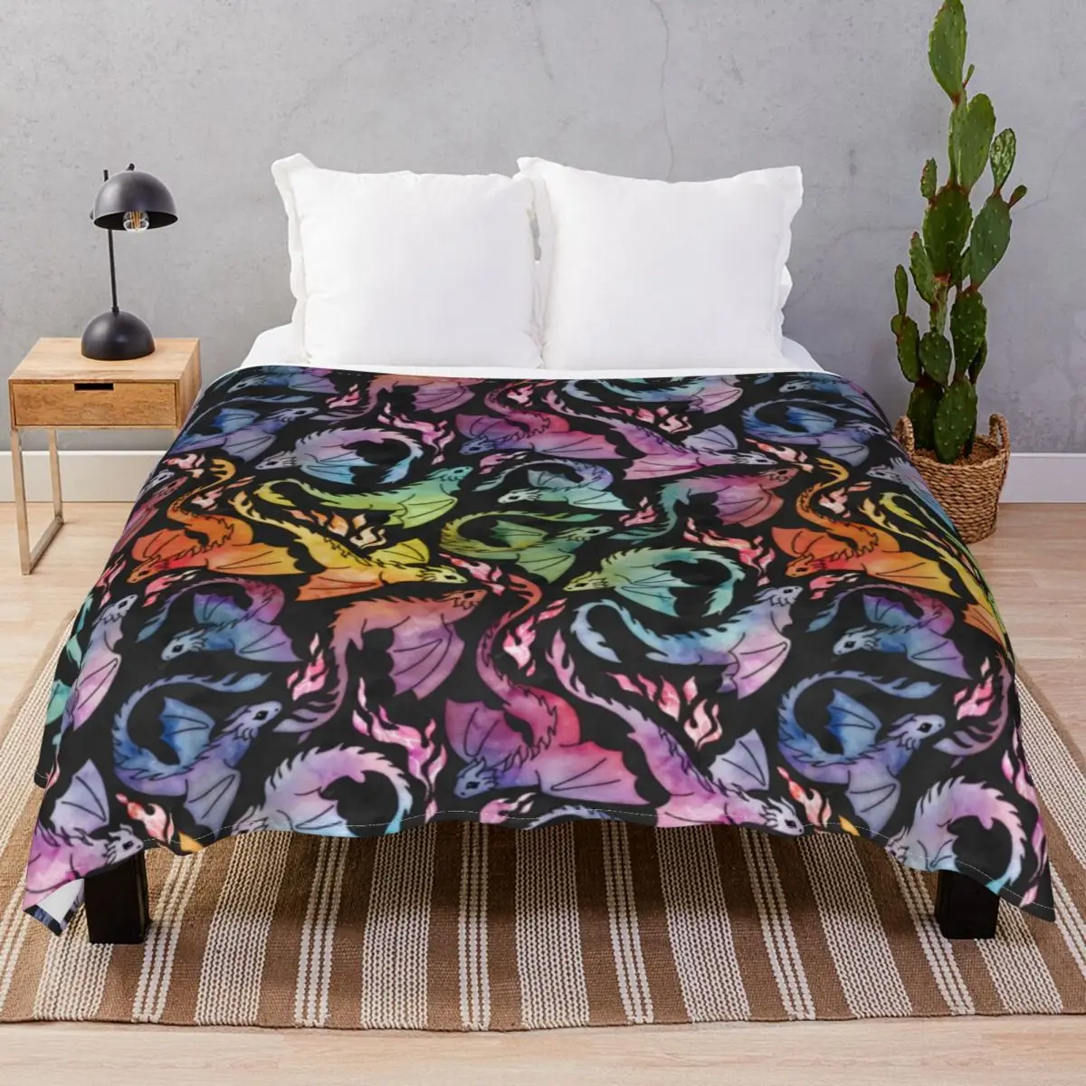 Dragon Fire Dark Rainbow Blankets Velvet Decoration Lightweight Thin Throw Blanket for Bedding Sofa Camp Cinema