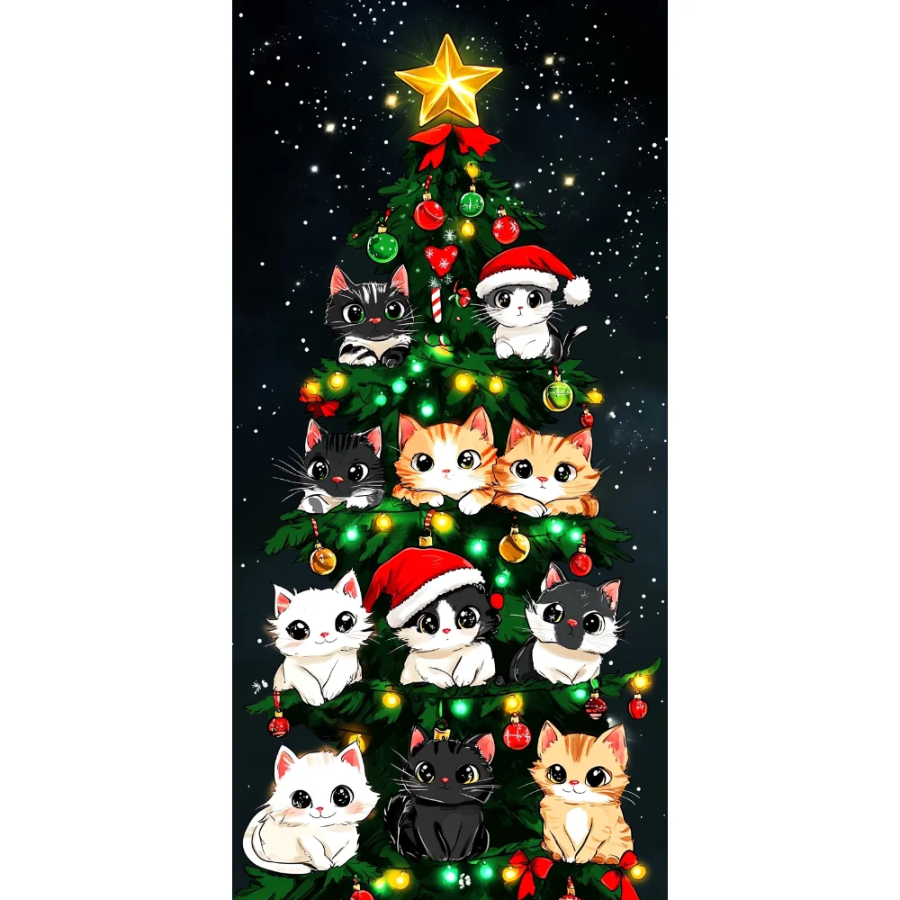 

Рождественский фоновый баннер с изображением кошки