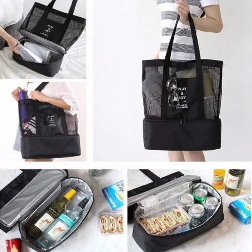 2023 New High Capacity Women Mesh Transparent Bag Double-layer Heat Preservation Large Picnic Beach Bags