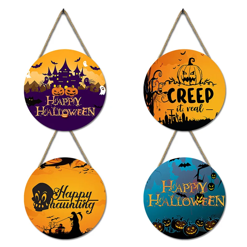 

Halloween Decoration Wood Doorplate Round Plaque Ornament Doorway Corridor Door Hanging Signs Home Wall Decor