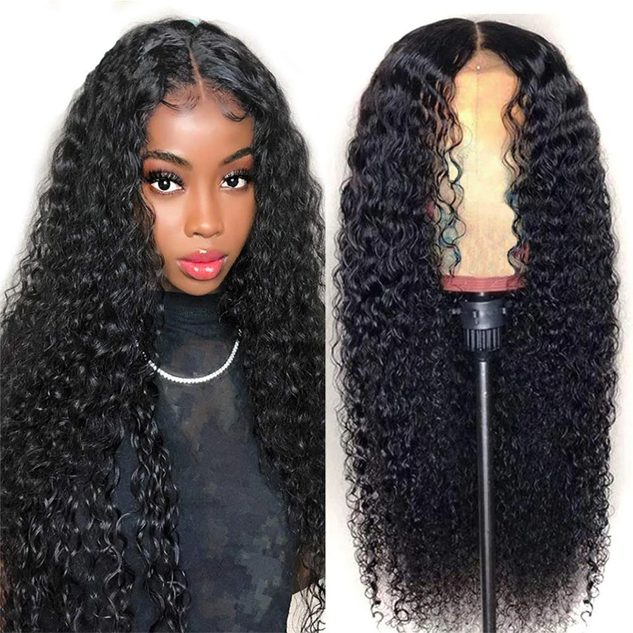 Transparent Lace Wig Curly Human Hair Wigs Indian Deep Wave Lace Frontal Wig For Black Women PrePlucked 4x4 Closure Front Wig