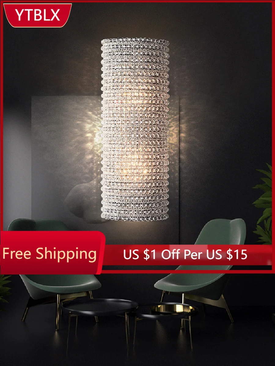 

Modern Crystal Wall Sconce Lamp Black/Chrome Foyer Wall Lighting Fixture Home Decoration Bedroom Bathroom Corridor Mirror Light
