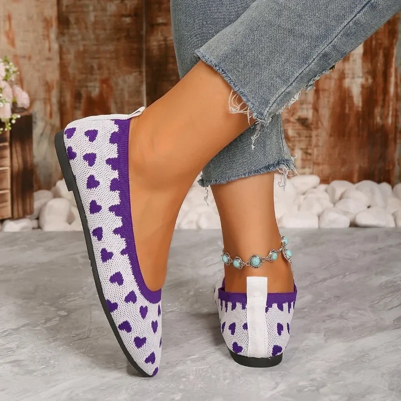 Балетки женские стрейчевые мягкая вязаная обувь плоская подошва сетчатые лоферы