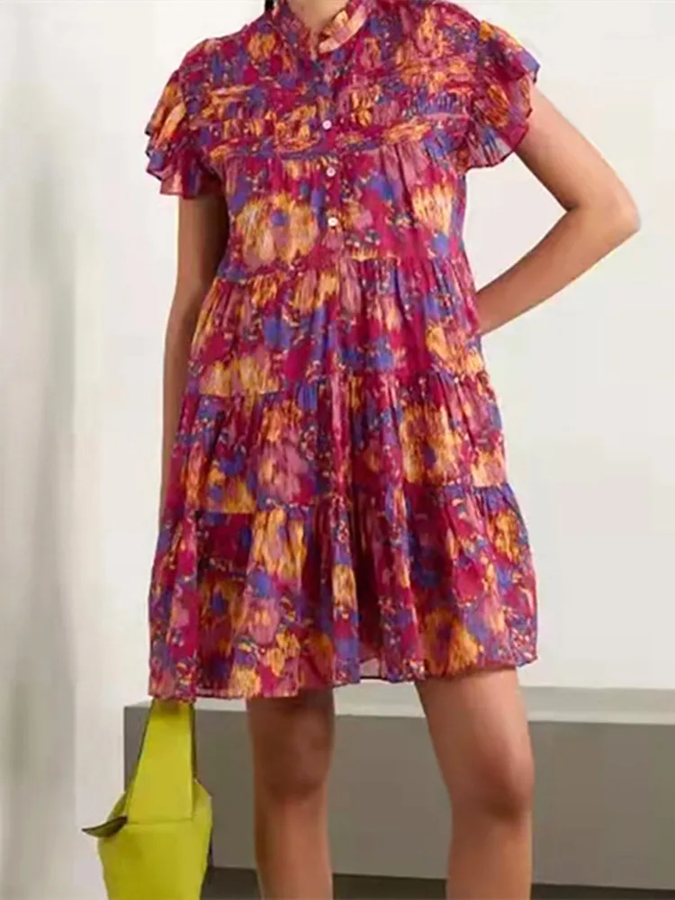 Женское мини-платье с оборками плиссированное разноцветное платье коротким
