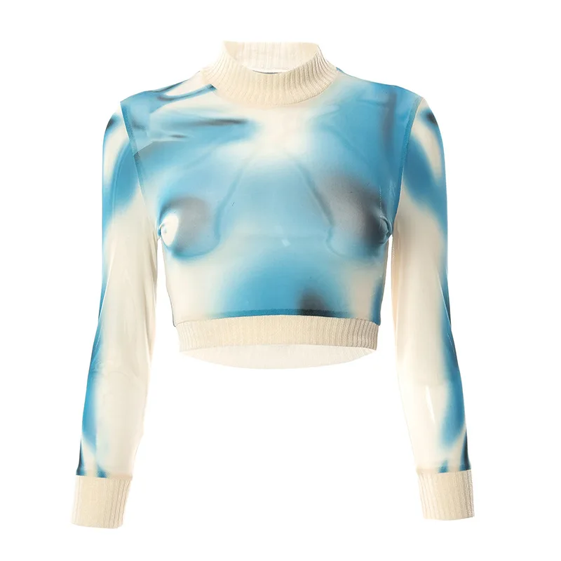 Женские укороченные топы с принтом Tie Dye эластичная облегающая футболка длинным