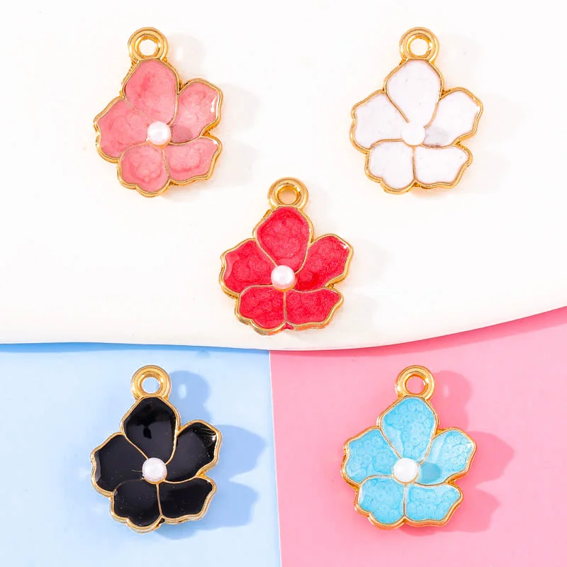 

10pcs Alloy Enamel Drop Oil Glazed Pearl Cherry Blossom Charm For Pendant Jewelry Making Craft Accessories DIY Necklace Earrings