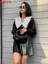 Ootn-vestido corto de cuero con cuello peter pan para mujer...