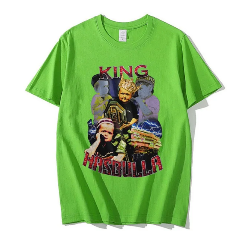 

2022 Summer New Men's T-shirt With Floral Print Hasbulla Goat Gangster Funny Fighter Street O Collar Rest T-shirt Casual Wear