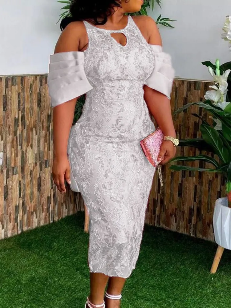 

Africa Clothes For Women Lace Dress Gowns Off Shoulder Sexy Evening Party Dress Midi Femme Robe White Africa Fashion Clothing
