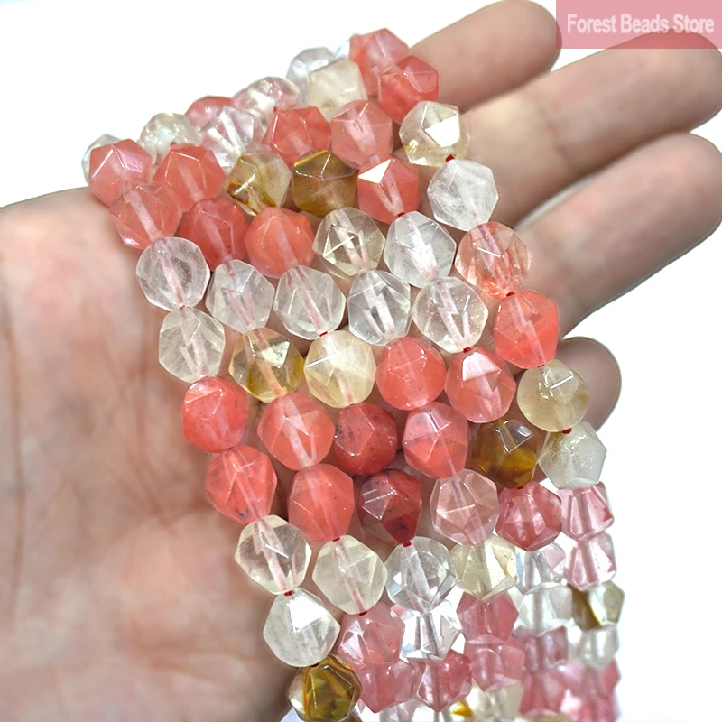 

6, 8, 10 мм, натуральные граненые вишневые кварцевые разделители вулкана, свободные бусины, подвески, браслет, ожерелье, 15 дюймов, нитка