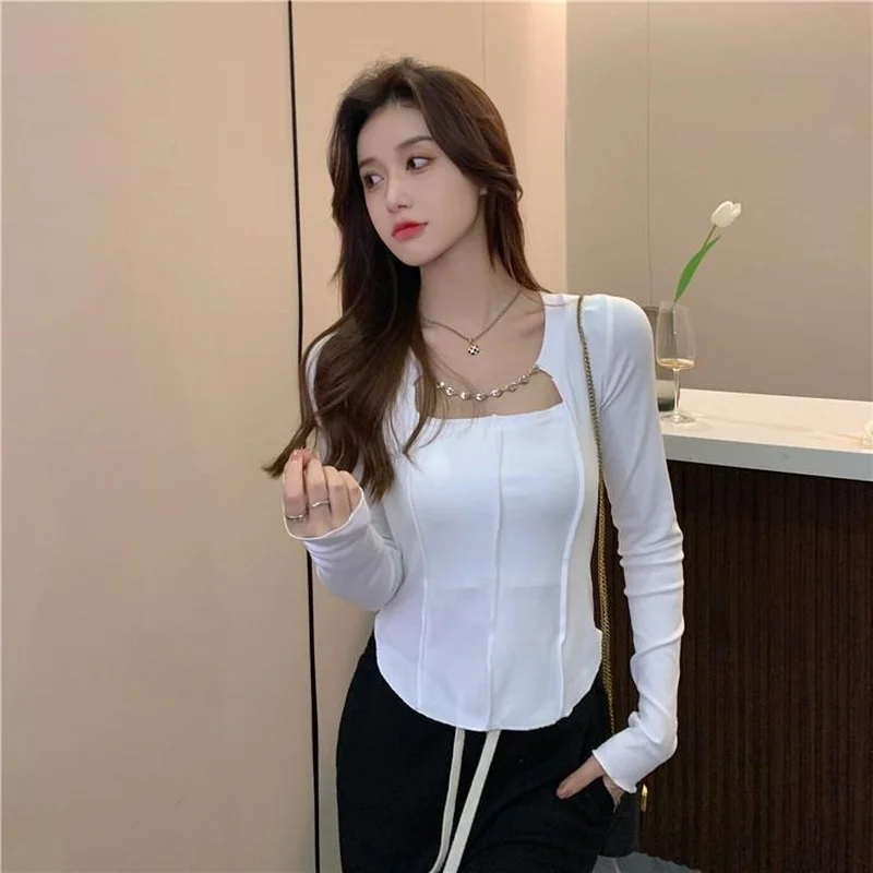 

Женская футболка с длинным рукавом и квадратным вырезом, на осень/зиму