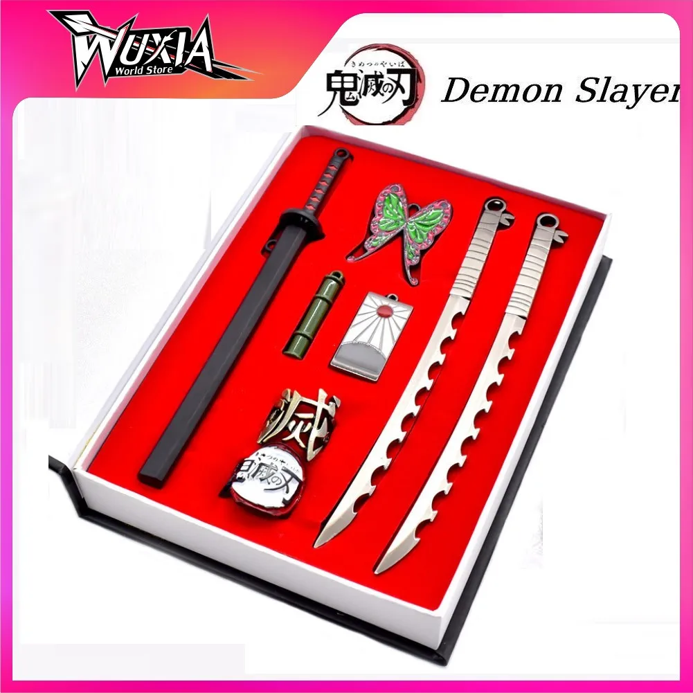 

Demon Slayer 7-piece set Tanjirou Tomioka Giyuu Agatsuma Zenitsu Alloy Katana Anime Keychain Weapon Model Toy Christmas Gift