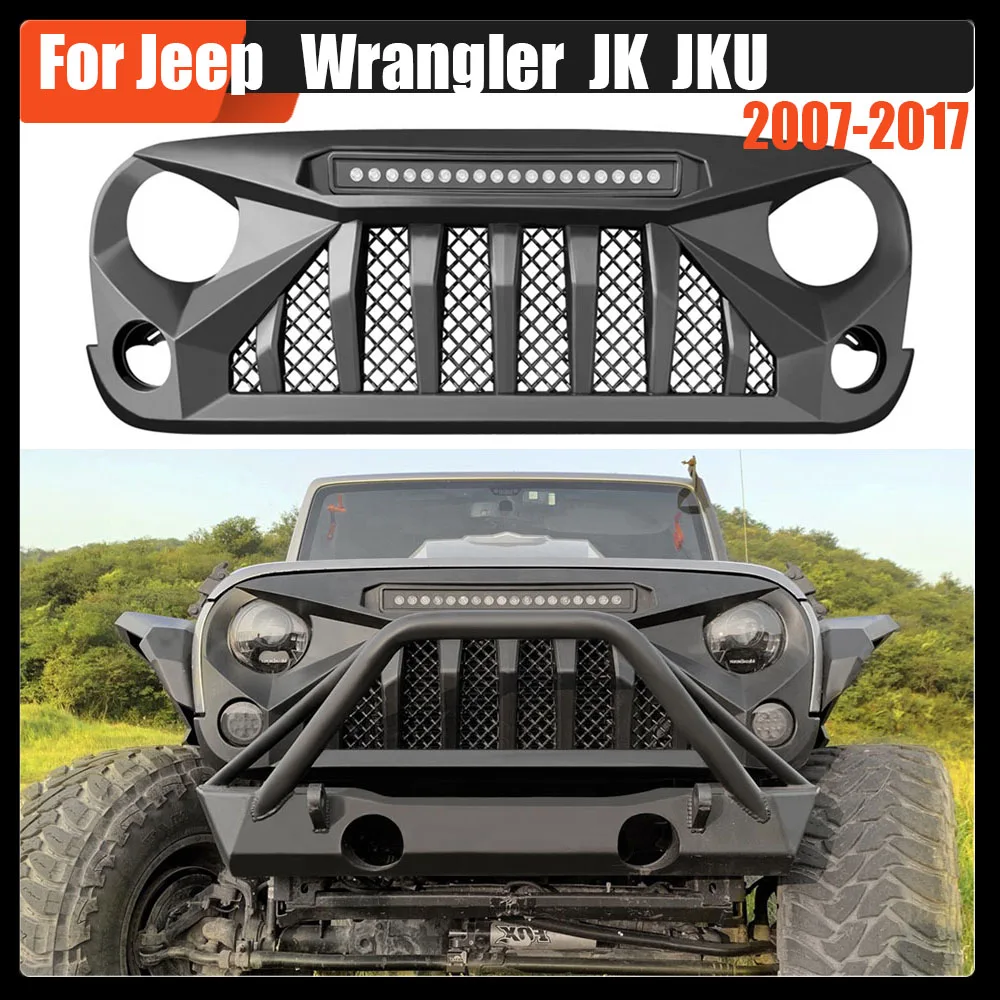 

Car Racing Grills Bumper Mesh Modified Grill w/LED4x4 Off Road Front Grille Accessories Fit For Jeep Wrangler JK JKU 2007-2017