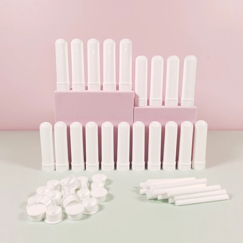 

50Pcs Plastic Empty Nasal Inhaler Tubes w/ Wicks Refillable Blank Nasal Inhaler Container For Perfume Essential Oil Aromatherapy