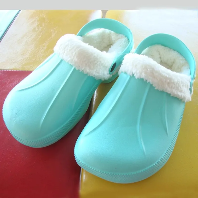 

2023 Waterproof Warm Plush Clogs Slippers For Men Women Winter Soft Furry Cotton Slippers Garden Shoes Indoor Home Mule Slides