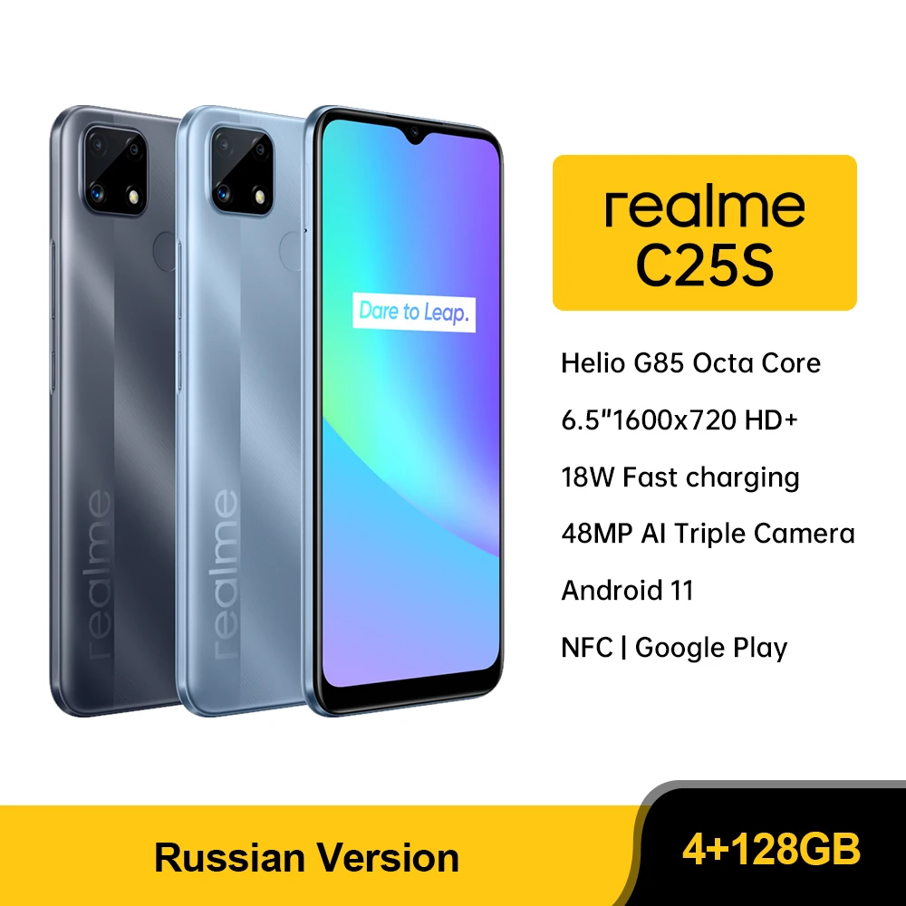 

realme C25S Russian Version Smartphone Heilo G85 Octa Core 48MP Camera 6000mAh Battery 4GB 64GB NFC 6.5'' Display Smart Phone