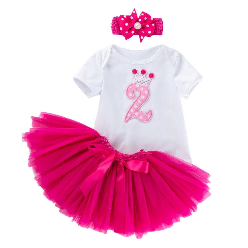 

2 Year Baby Girl Birthday Tutu Dress Toddler Girls 2nd Party Outfits Newborn Christening Gown 24 Months Infantil Baptism Clothes