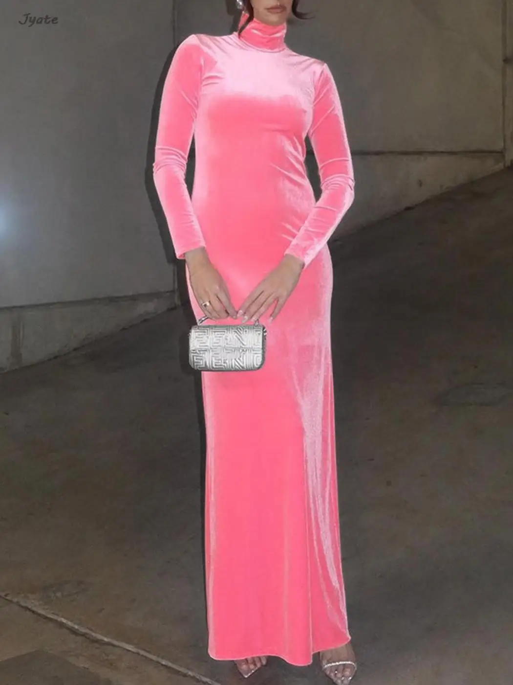 

Luxury Velvet Vestidos Robes Turtleneck Long Sleeve Tight Women Robes Spring Autumn Simple Fashion Party Long Maxi Dress 2024