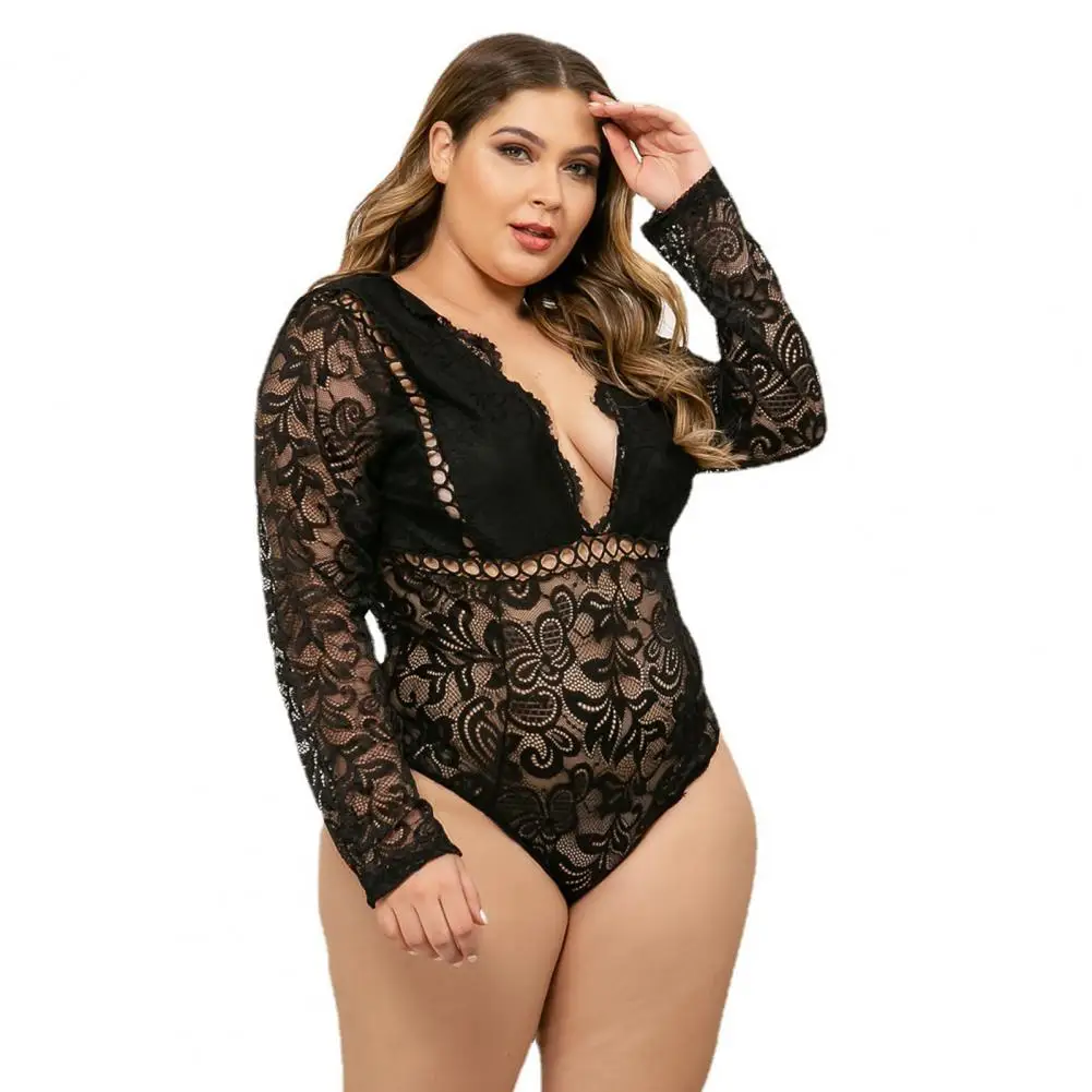 

Bodysuit Sexy Soft Long Sleeves Hollow Out Women Bodysuit for Wedding Night Women Bodysuit Nightie Bodysuit