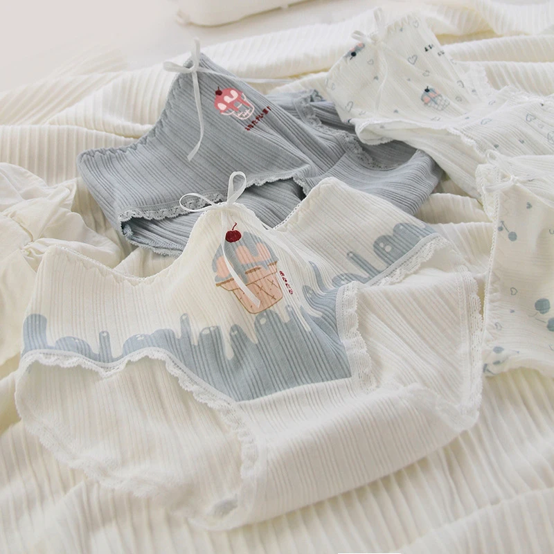 

Женские Дышащие хлопковые шорты, трусики, кружевные Обрезанные трусики, кавайные трусики со средней талией, женское нижнее белье с милым пр...