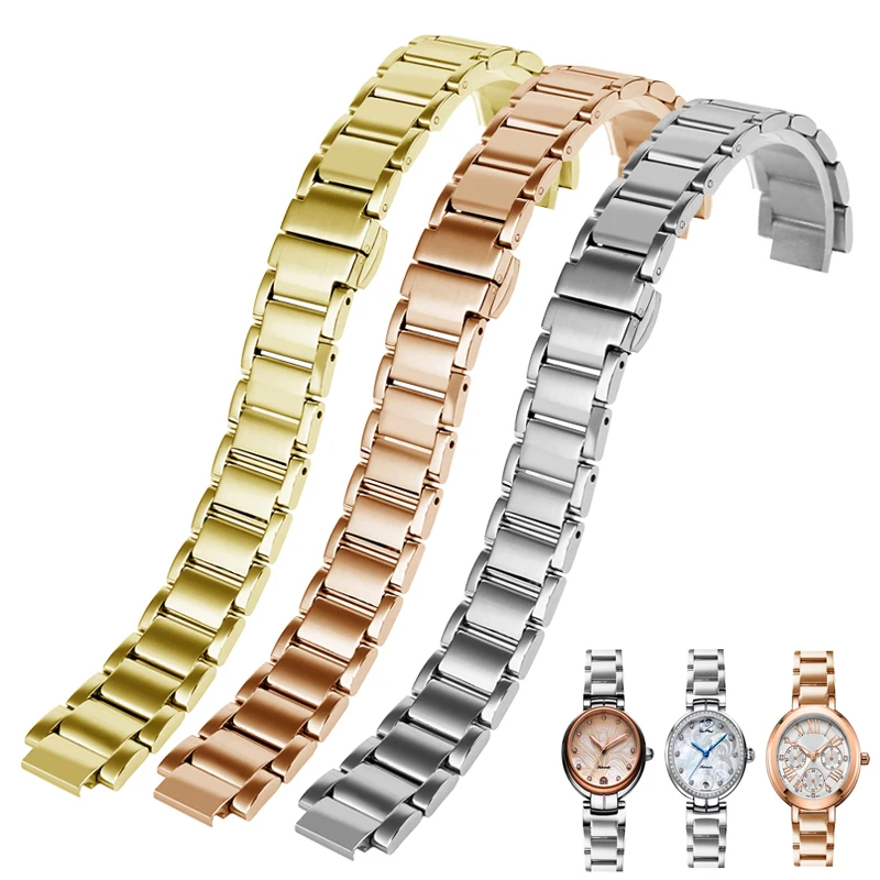 

Notched fine steel watch belt for FIYTA heartstring LA8402/8406 and Casio SHE-3034 female convex watchband 16 * 10mm wristband