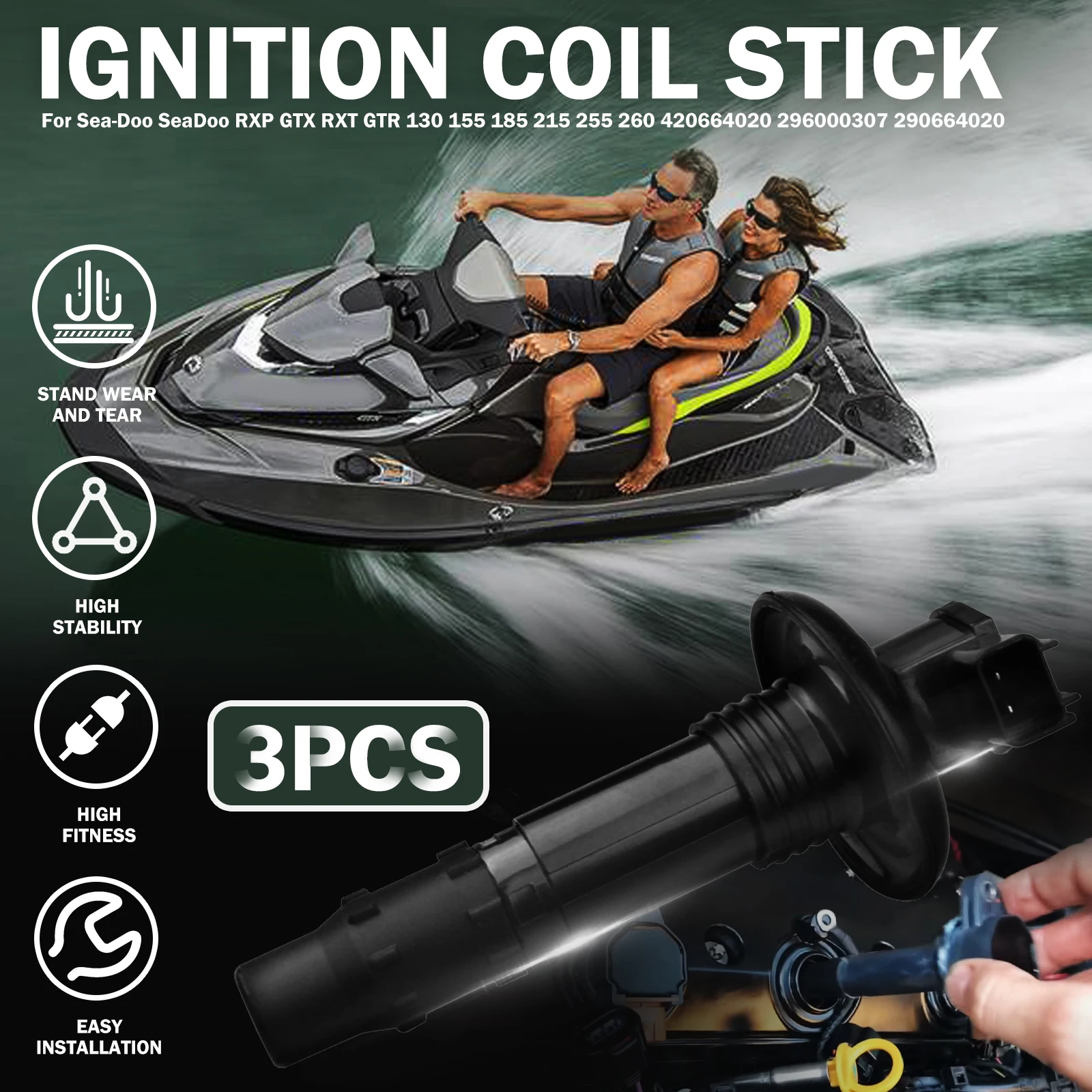 

3PCS Ignition Coil Stick For Sea-Doo SeaDoo RXP GTX RXT GTR 130 155 185 215 255 260 420664020 296000307 290664020