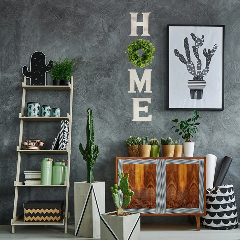 

Home Letter Hanging Piece Grass Ring Table Decoration DIY Craft Wooden Handcraft for Household Bedroom Decoration