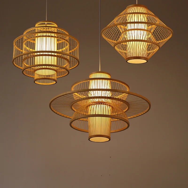 

Japanese Bamboo Loft Pendant Lights Hand Knitting Lamps Living Room Restaurant Corridor Home Indoor Decor Hanging Lamp