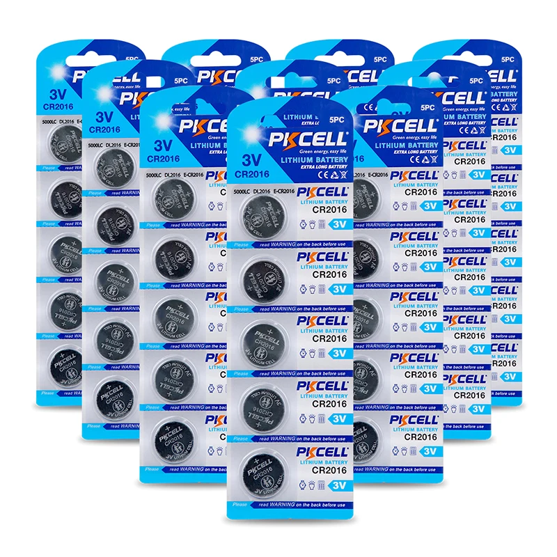 10Pack/50Pcs PKCELL CR2016 3V Lithium Battery BR2016 DL2016 ECR 2016 Button Batteries