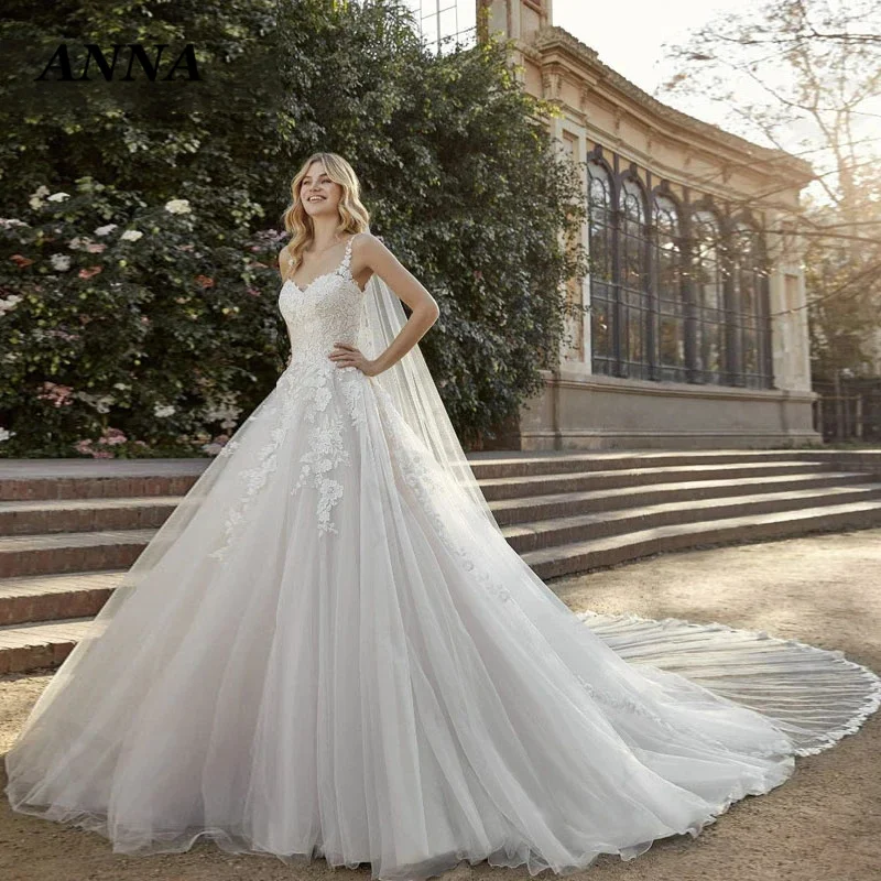 

Anna Beauty Wedding Dress 2022 Elegant Sweetheart Tulle Beach Party Gown Princess Applique Vestido De Noiva Civil Women Skirt