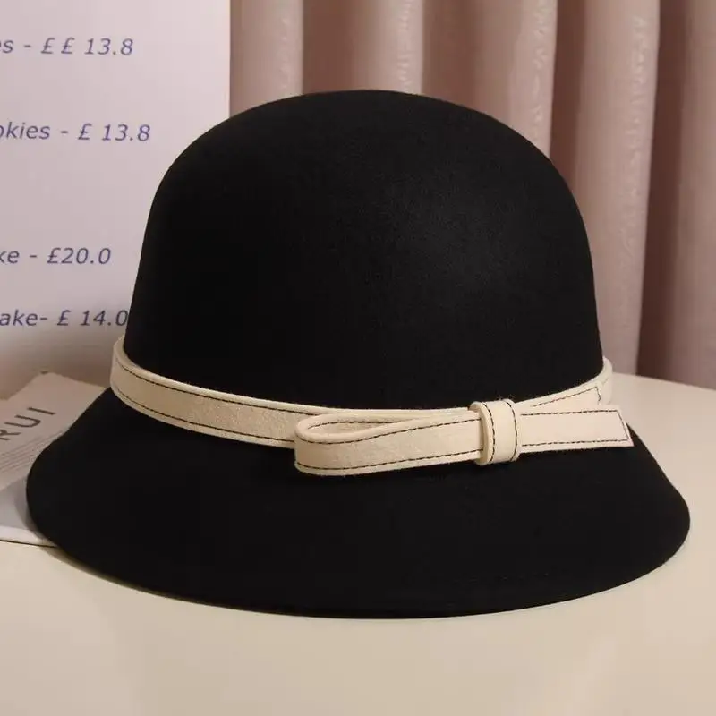 Осенне-зимняя японская модная шерстяная шляпа с контрастным цветным бантом