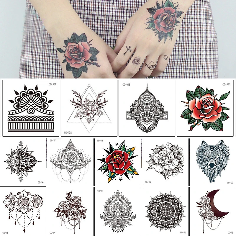 Fashion Temporary Tattoos Sticker Rose Flower Beauty Tattoo Black White Waterproof Fake Tattoo Easy To Use Women Man Body Art