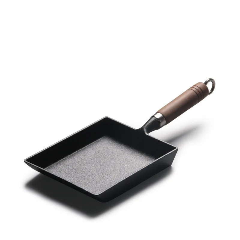 

2Pcs/Set Cast Iron Egg Frying Pan + Silicone Turner/Non-stick Omelette Pan Rectangle Mini Tamagoyaki Pan/Cookware