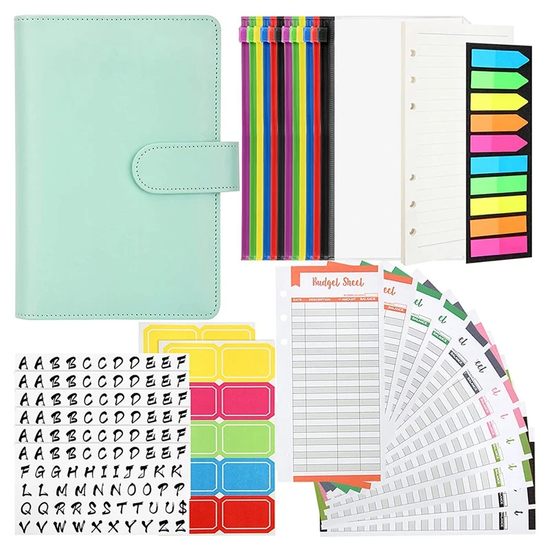 

A6 PU Notebook Binder,6 Rings Binder Cover Pockets Money Organizer for Cash Leaf Paper Letter Sticker Markers